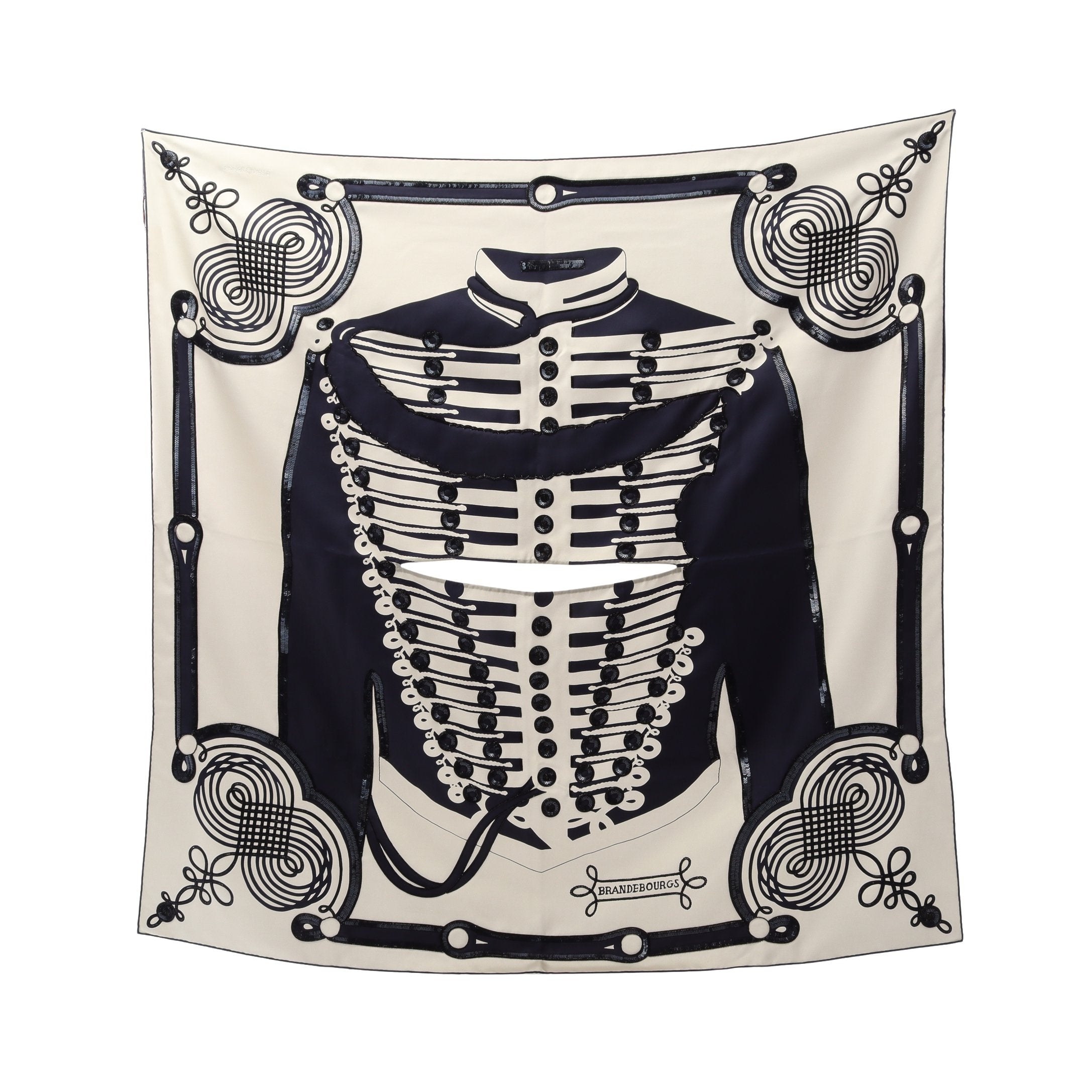 カレ90 BRANDE BOURGS TATTOO スカーフ ビーズ刺繍 シルク オフ