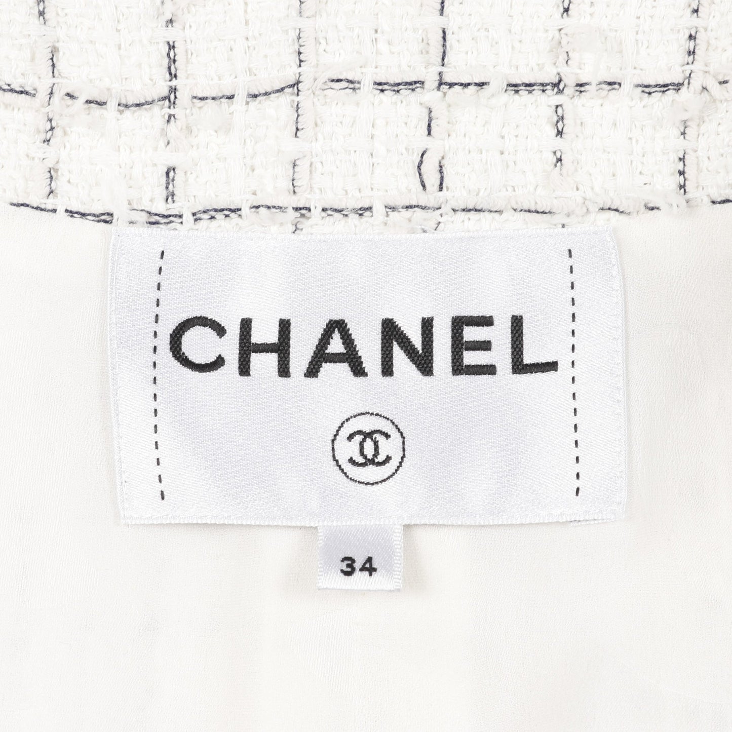 ココマークボタン ツイード ノーカラージャケット コットン ホワイト ブラック スパンコール シャネル アウター CHANEL