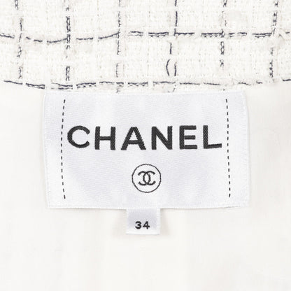 ココマークボタン ツイード ノーカラージャケット コットン ホワイト ブラック スパンコール シャネル アウター CHANEL