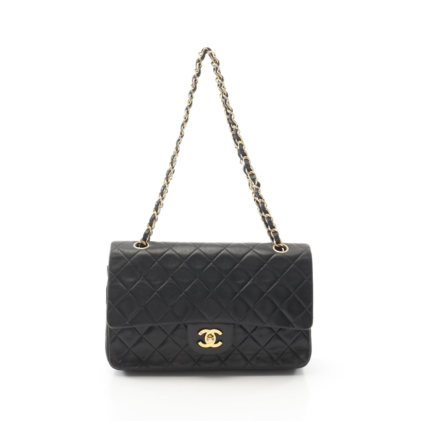 マトラッセ ダブルフラップ Wチェーンショルダーバッグ ラムスキン ブラック ゴールド金具 シャネル バッグ CHANEL
