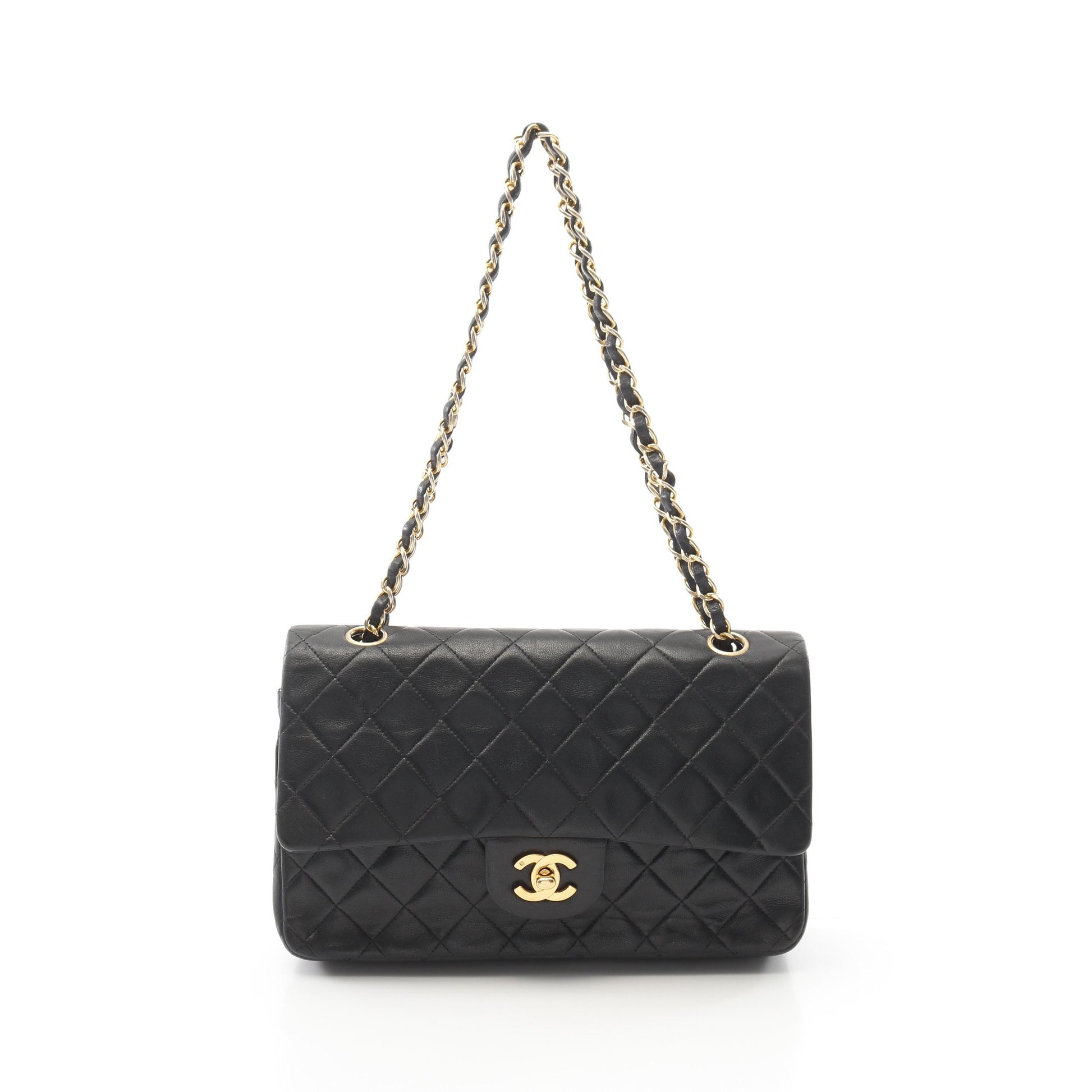 マトラッセ ダブルフラップ Wチェーンショルダーバッグ ラムスキン ブラック ゴールド金具 シャネル バッグ CHANEL