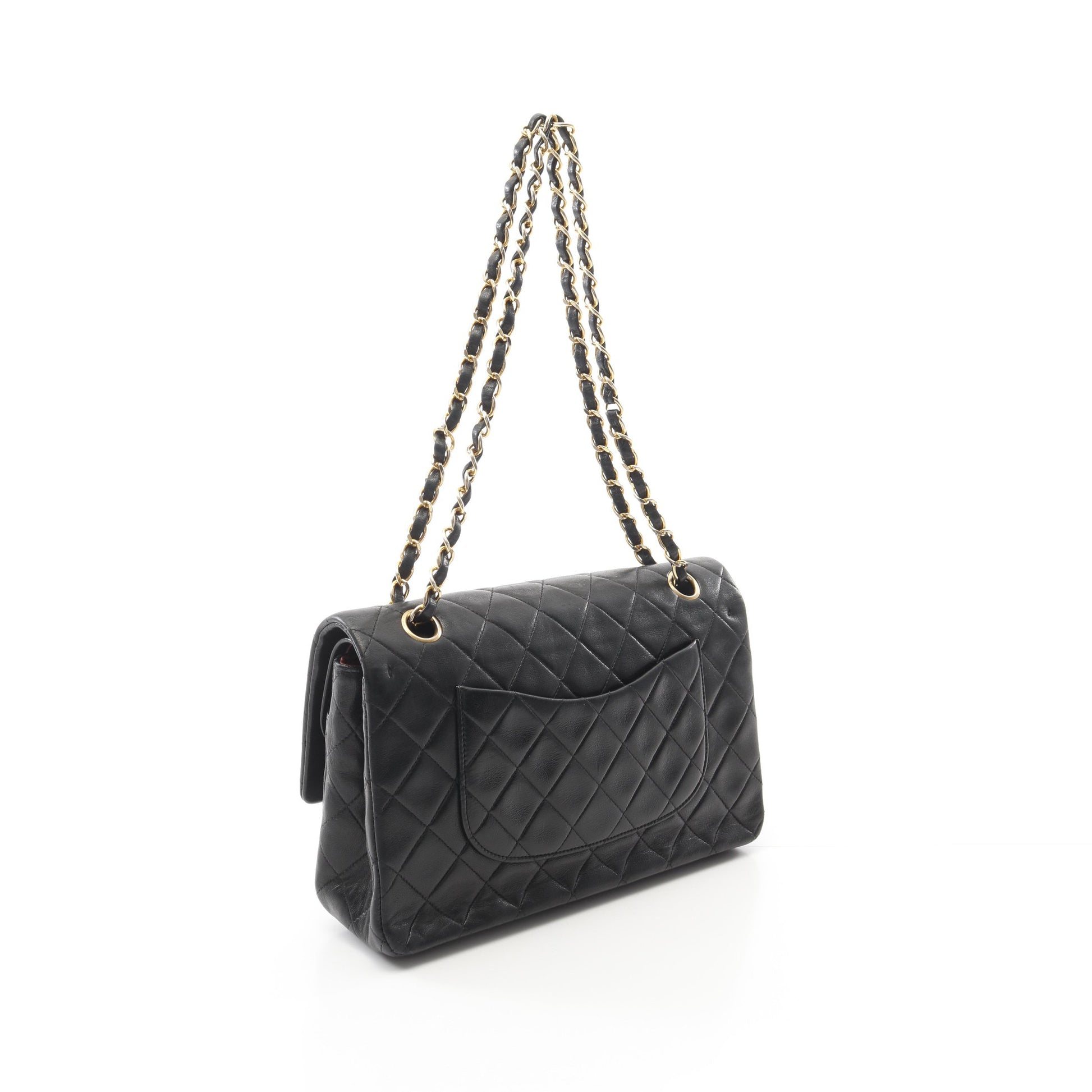 マトラッセ ダブルフラップ Wチェーンショルダーバッグ ラムスキン ブラック ゴールド金具 シャネル バッグ CHANEL