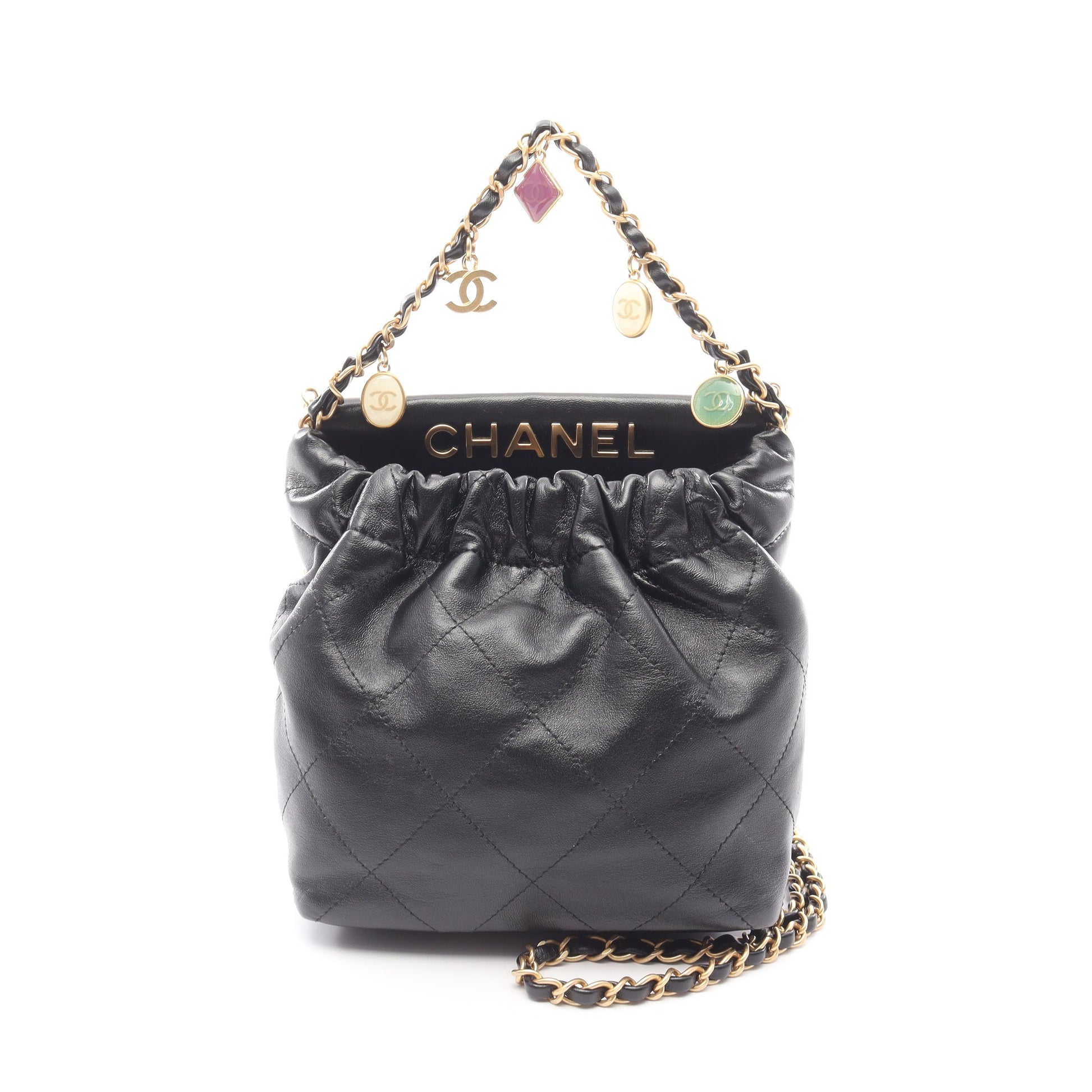 バニティバッグ チェーンショルダーバッグ レザー ブラック ゴールド金具 2WAY シャネル バッグ CHANEL