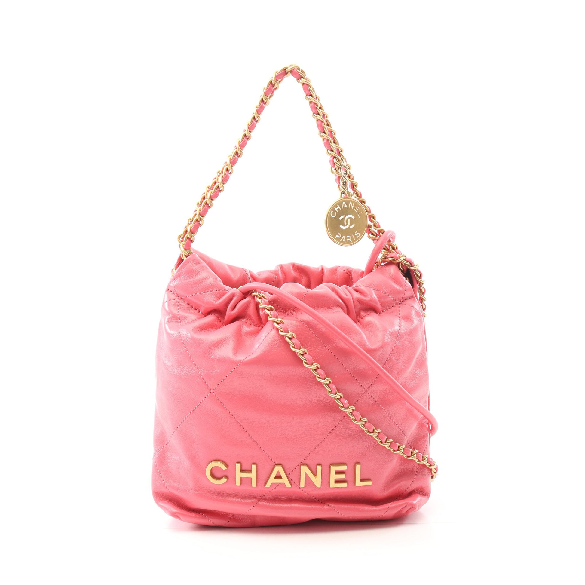 CHANEL 22 ミニ チェーンショルダーバッグ レザー ピンク ゴールド金具 