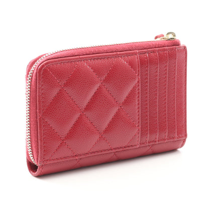 マトラッセ カードケース コインケース キャビアスキン ピンクレッド  