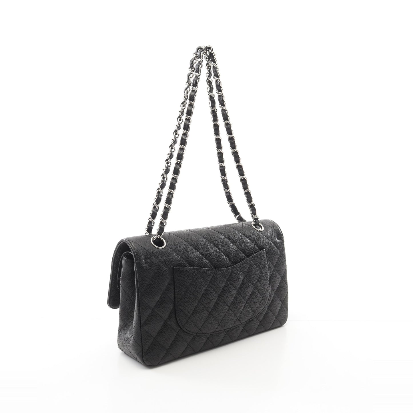 マトラッセ Wフラップ Wチェーンショルダーバッグ キャビアスキン ブラック シルバー金具 シャネル バッグ CHANEL