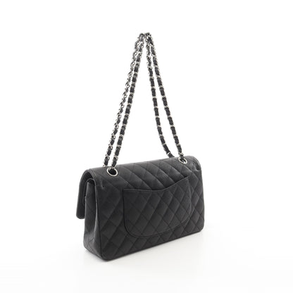 マトラッセ Wフラップ Wチェーンショルダーバッグ キャビアスキン ブラック シルバー金具 シャネル バッグ CHANEL