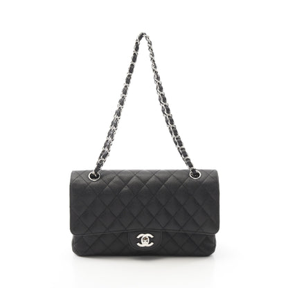 マトラッセ Wフラップ Wチェーンショルダーバッグ キャビアスキン ブラック シルバー金具 シャネル バッグ CHANEL