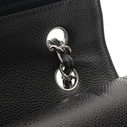 マトラッセ Wフラップ Wチェーンショルダーバッグ キャビアスキン ブラック シルバー金具 シャネル バッグ CHANEL