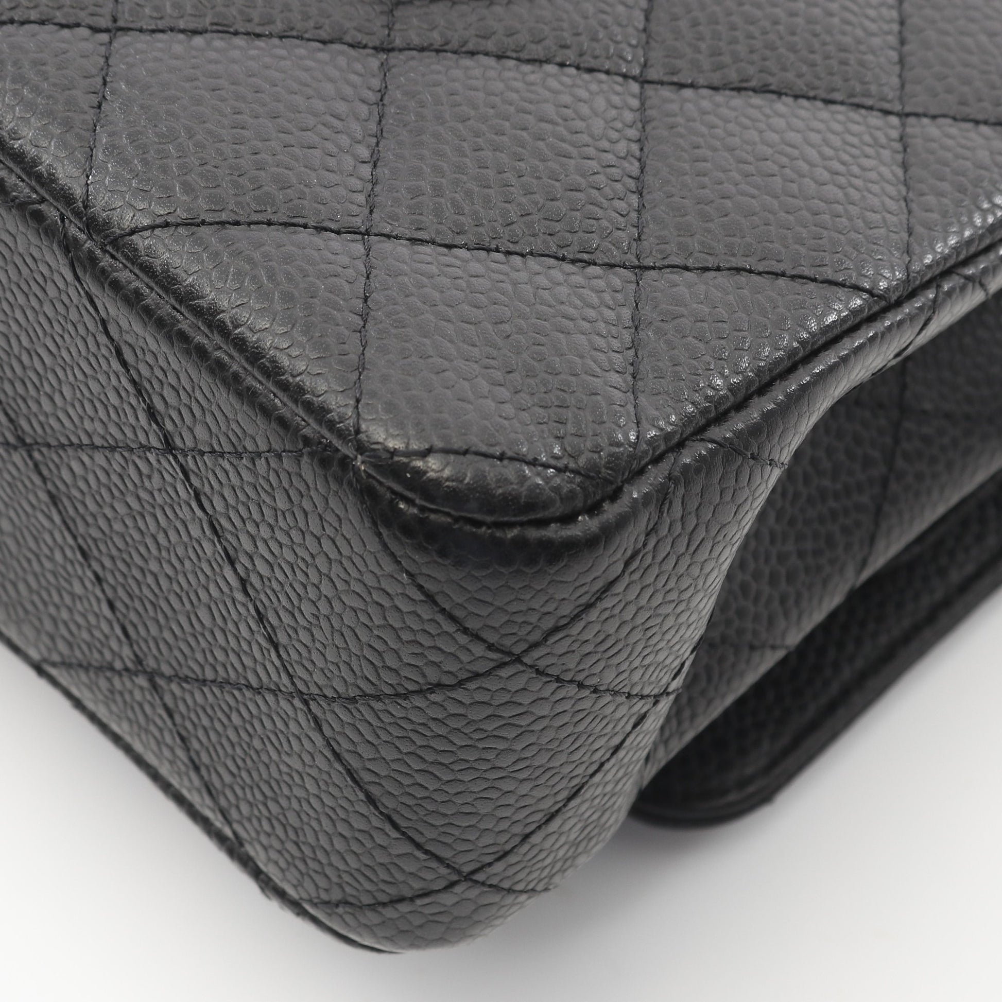 マトラッセ Wフラップ Wチェーンショルダーバッグ キャビアスキン ブラック シルバー金具 シャネル バッグ CHANEL
