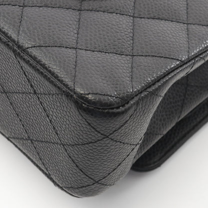 マトラッセ Wフラップ Wチェーンショルダーバッグ キャビアスキン ブラック シルバー金具 シャネル バッグ CHANEL