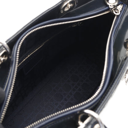 レディディオール ラージ カナージュ ハンドバッグ エナメルレザー ダークネイビー 2WAY クリスチャンディオール バッグ Christian Dior