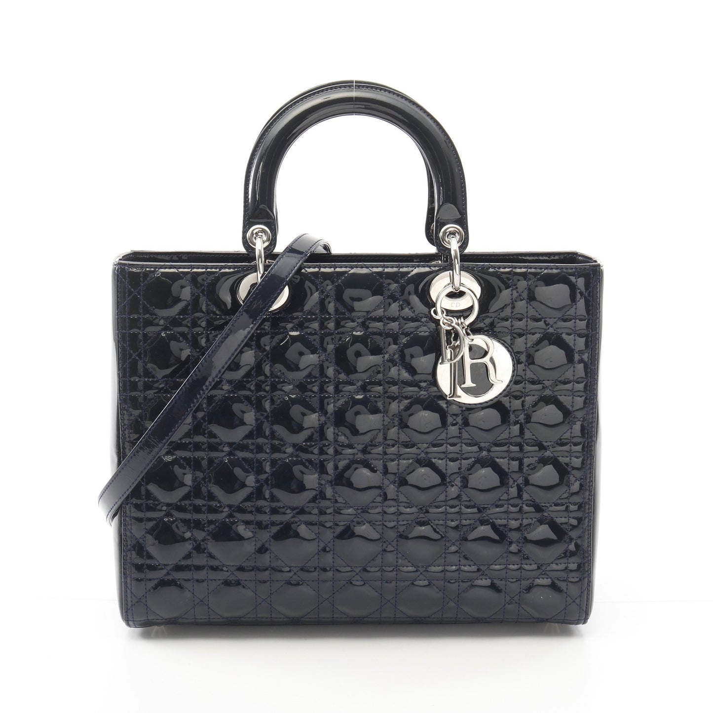 レディディオール ラージ カナージュ ハンドバッグ エナメルレザー ダークネイビー 2WAY クリスチャンディオール バッグ Christian Dior