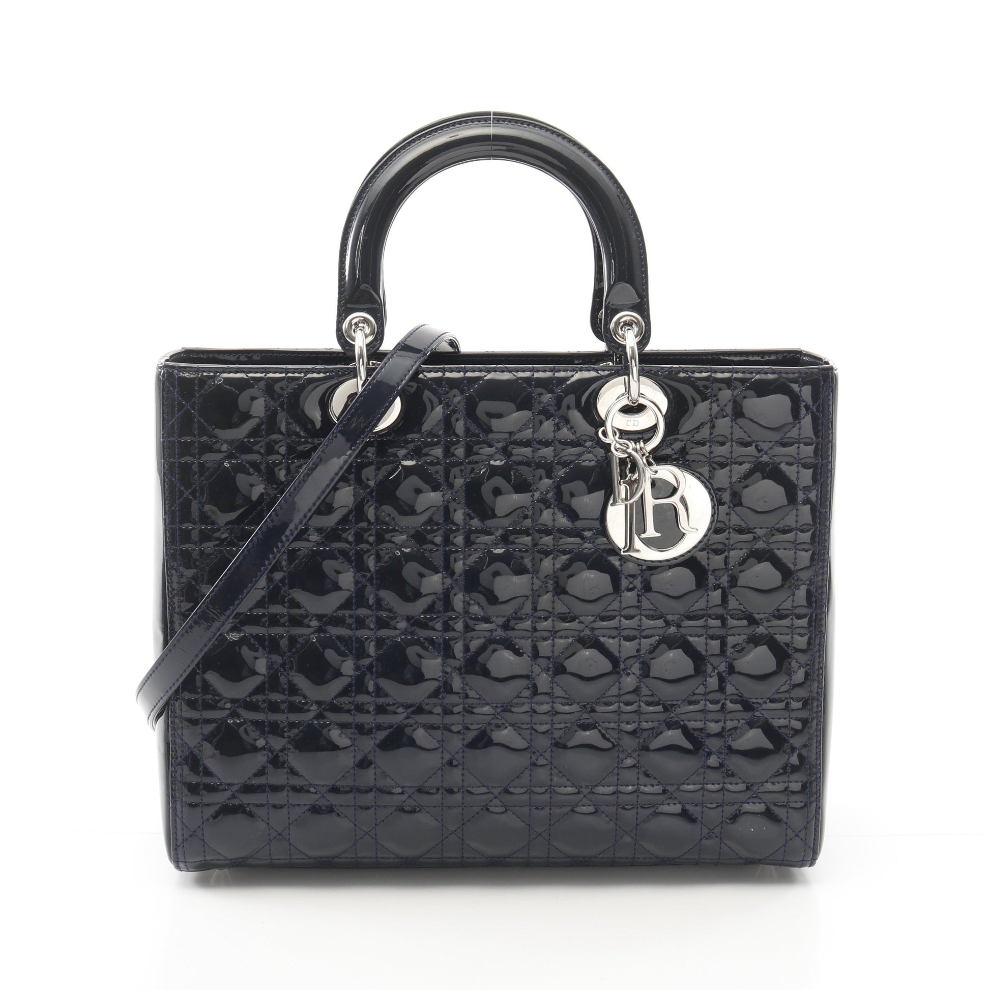 レディディオール ラージ カナージュ ハンドバッグ エナメルレザー ダークネイビー 2WAY クリスチャンディオール バッグ Christian Dior