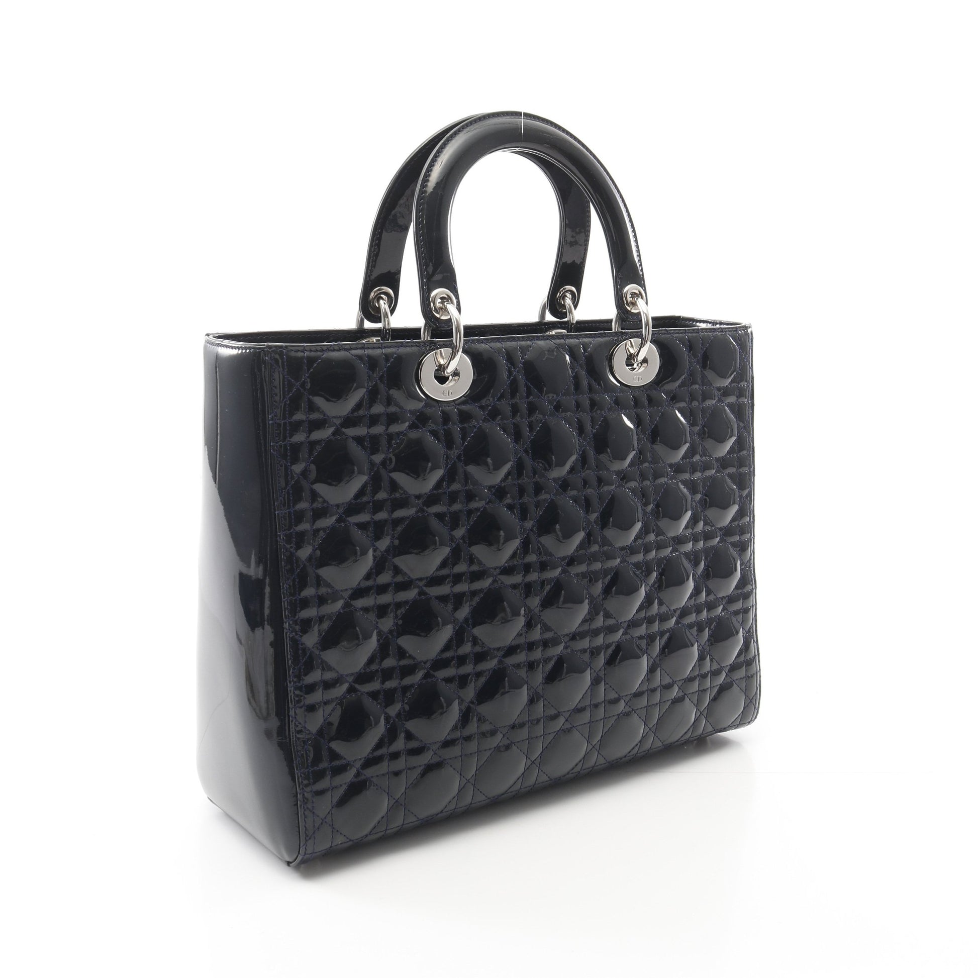 レディディオール ラージ カナージュ ハンドバッグ エナメルレザー ダークネイビー 2WAY クリスチャンディオール バッグ Christian Dior