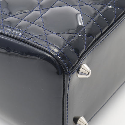 レディディオール ラージ カナージュ ハンドバッグ エナメルレザー ダークネイビー 2WAY クリスチャンディオール バッグ Christian Dior