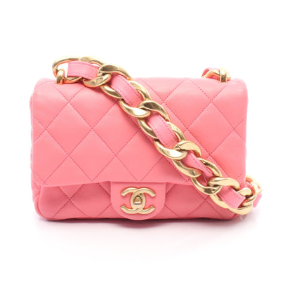 マトラッセ チェーンショルダーバッグ レザー ピンク ゴールド金具 シャネル バッグ CHANEL
