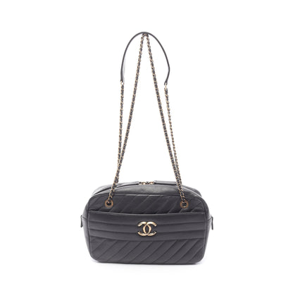 ココマーク Wチェーンショルダーバッグ レザー ブラック ゴールド金具 シャネル バッグ CHANEL