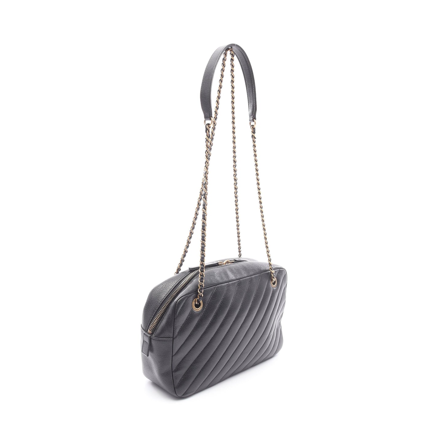 ココマーク Wチェーンショルダーバッグ レザー ブラック ゴールド金具 シャネル バッグ CHANEL