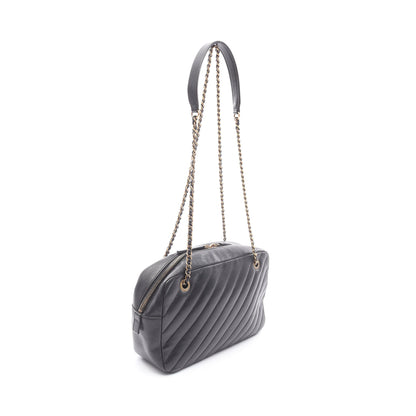 ココマーク Wチェーンショルダーバッグ レザー ブラック ゴールド金具 シャネル バッグ CHANEL