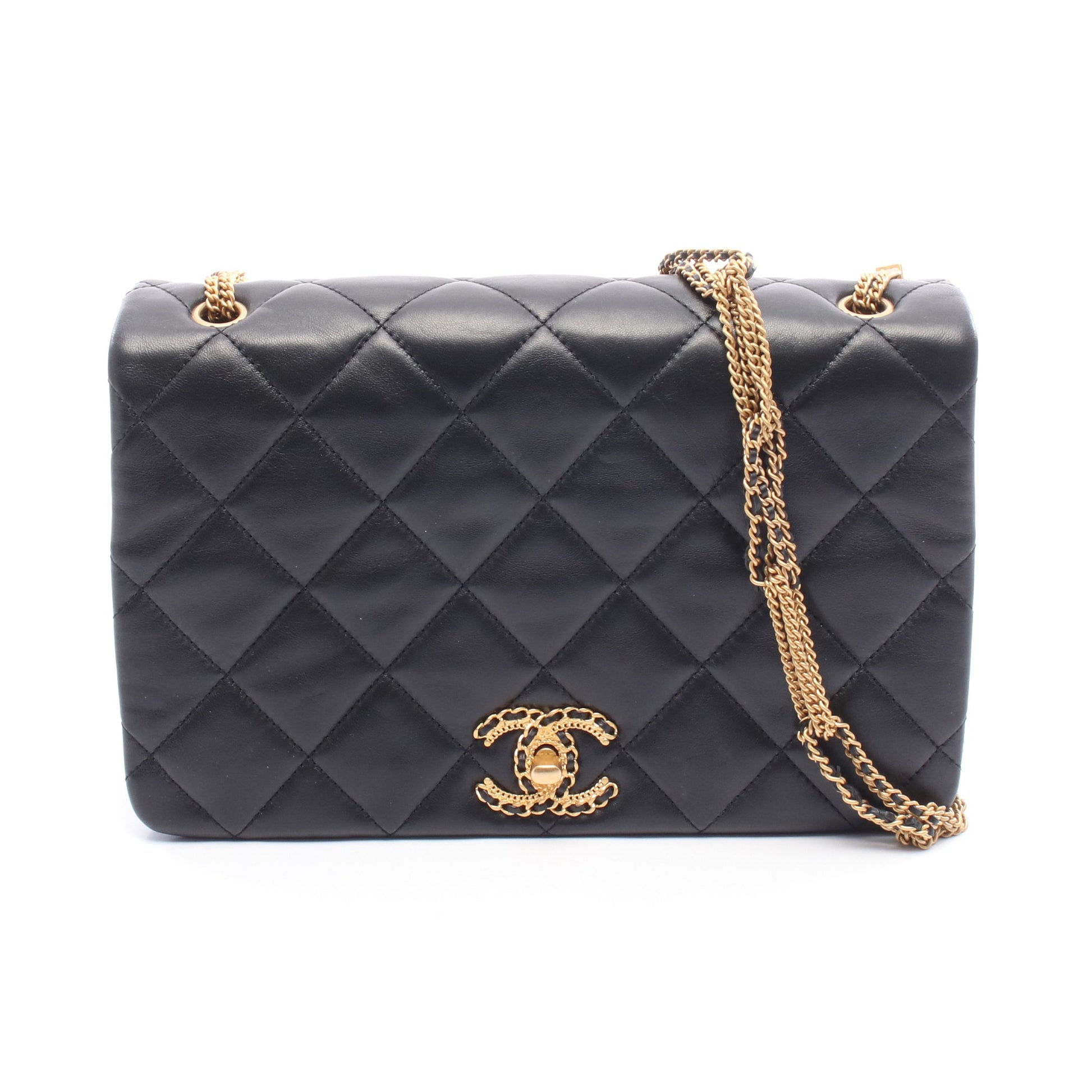 19 ディズヌフ マトラッセ チェーンショルダーバッグ ラムスキン ブラック ゴールド金具 シャネル バッグ CHANEL