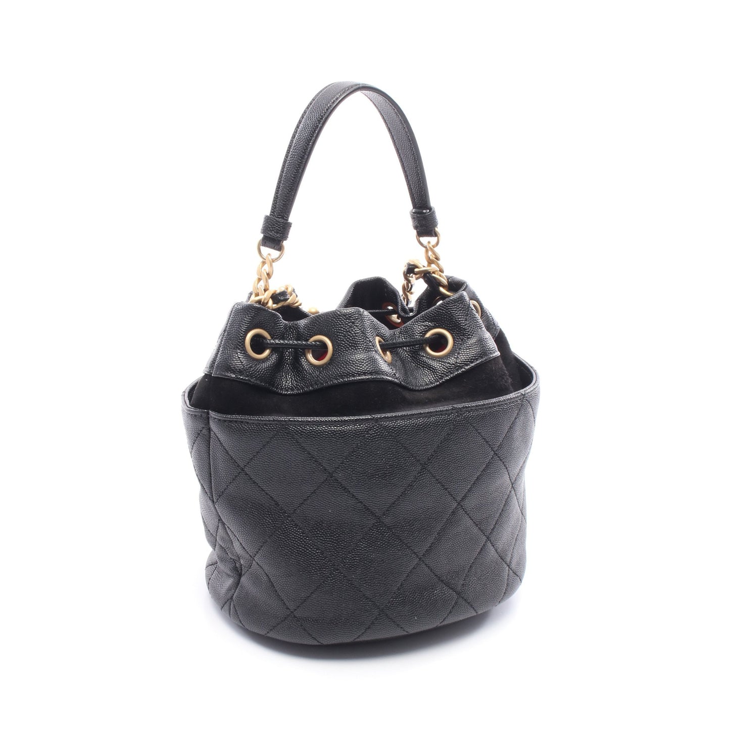 マトラッセ ミニバケット チェーンショルダーバッグ キャビアスキン ブラック ゴールド金具 2WAY シャネル バッグ CHANEL