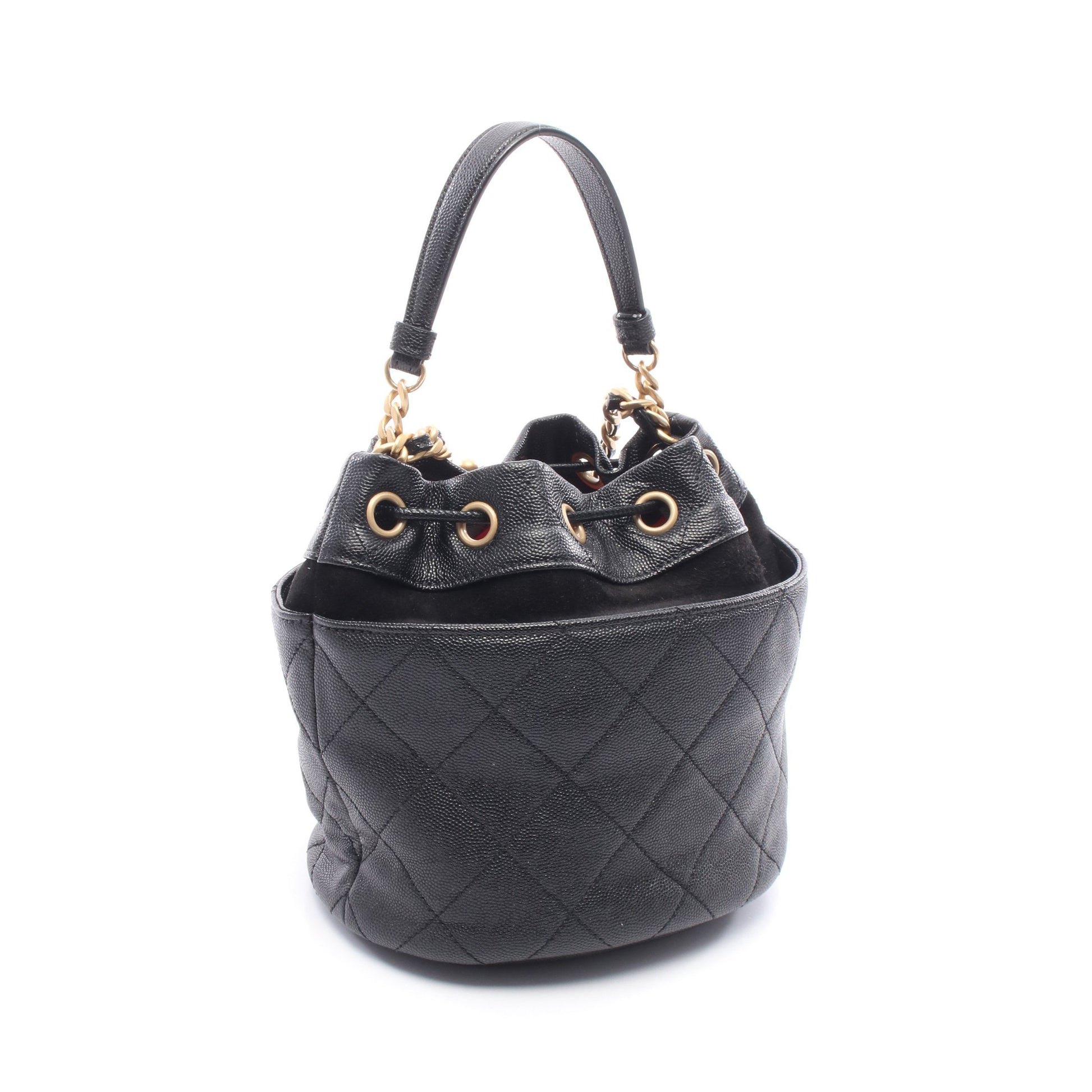 マトラッセ ミニバケット チェーンショルダーバッグ キャビアスキン ブラック ゴールド金具 2WAY シャネル バッグ CHANEL