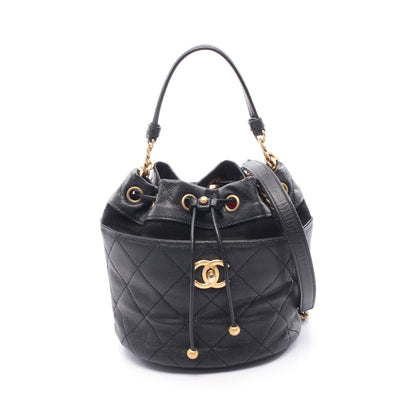 マトラッセ ミニバケット チェーンショルダーバッグ キャビアスキン ブラック ゴールド金具 2WAY シャネル バッグ CHANEL