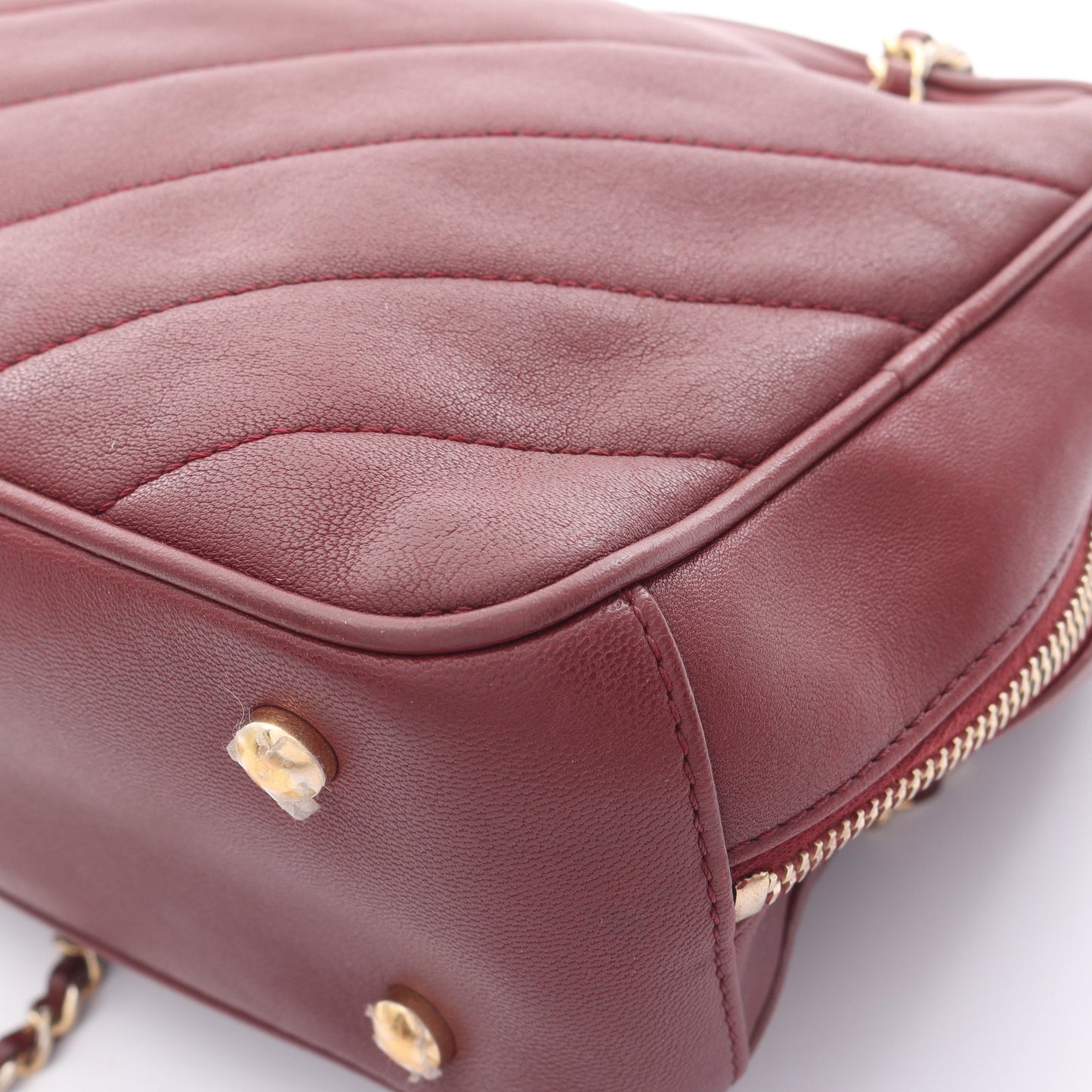ココマーク Wチェーンショルダーバッグ レザー ボルドー ゴールド金具 シャネル バッグ CHANEL