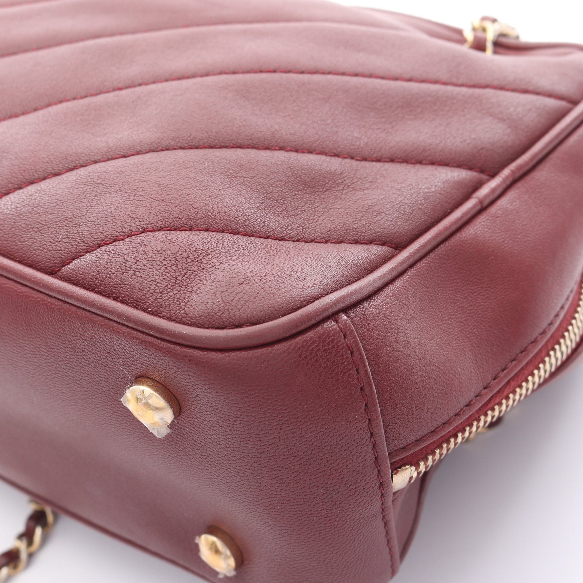 ココマーク Wチェーンショルダーバッグ レザー ボルドー ゴールド金具 シャネル バッグ CHANEL