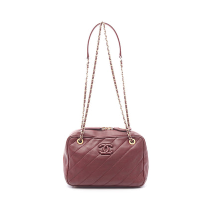 ココマーク Wチェーンショルダーバッグ レザー ボルドー ゴールド金具 シャネル バッグ CHANEL