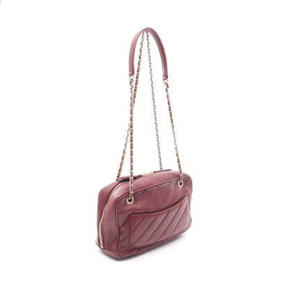 ココマーク Wチェーンショルダーバッグ レザー ボルドー ゴールド金具 シャネル バッグ CHANEL