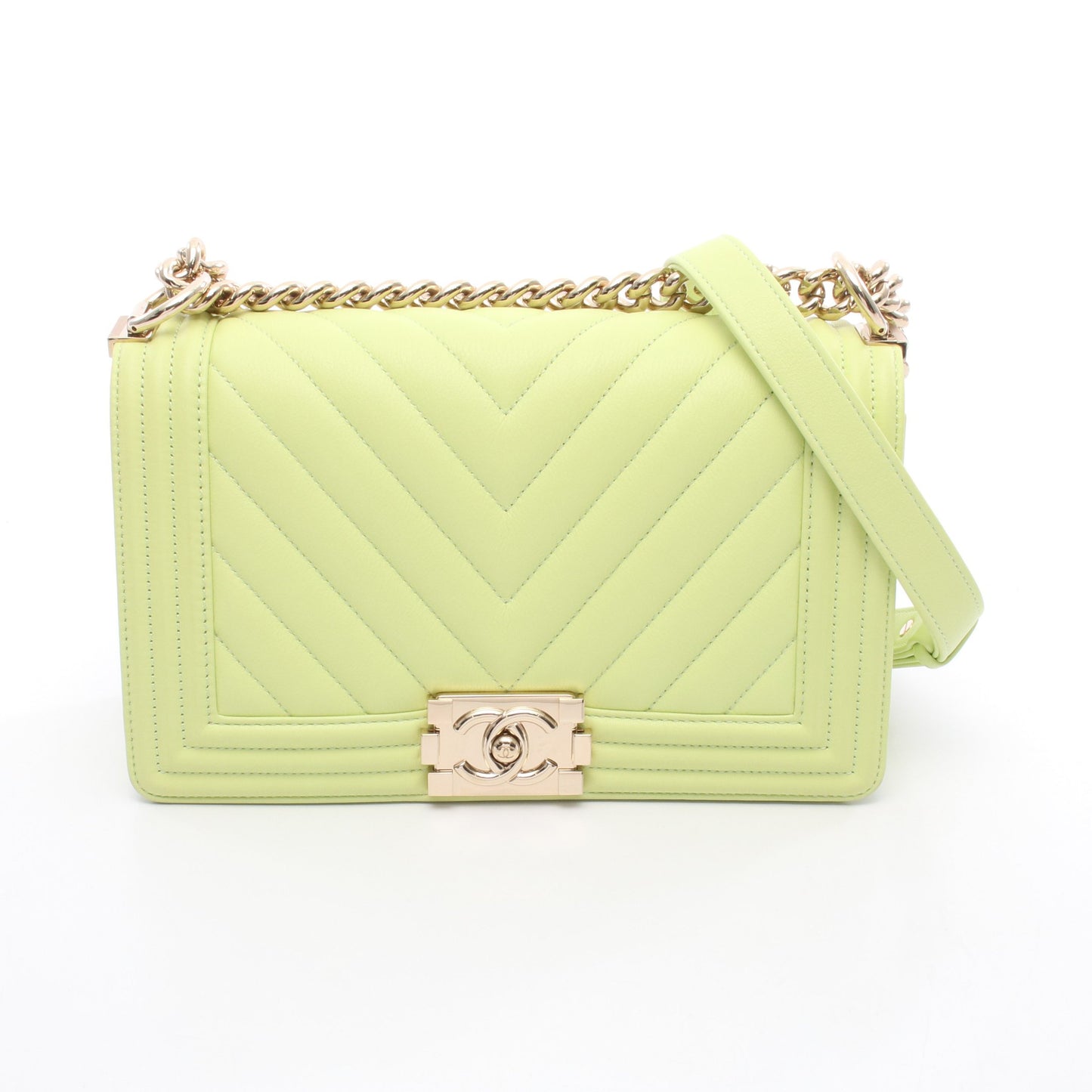 ボーイシャネル シェブロン Vステッチ チェーンショルダーバッグ レザー イエロー ゴールド金具 シャネル バッグ CHANEL
