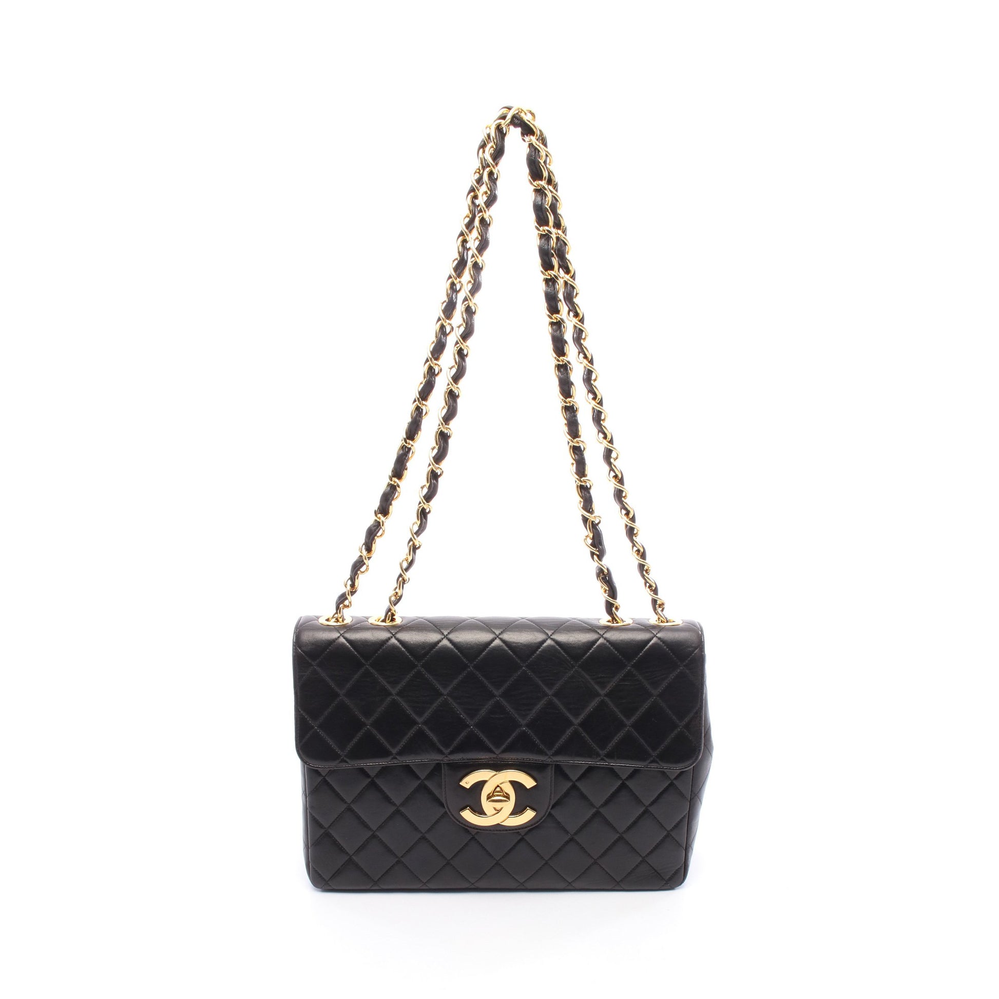 デカマトラッセ 30 シングルフラップ Wチェーンショルダーバッグ ラムスキン ブラック ゴールド金具 シャネル バッグ CHANEL