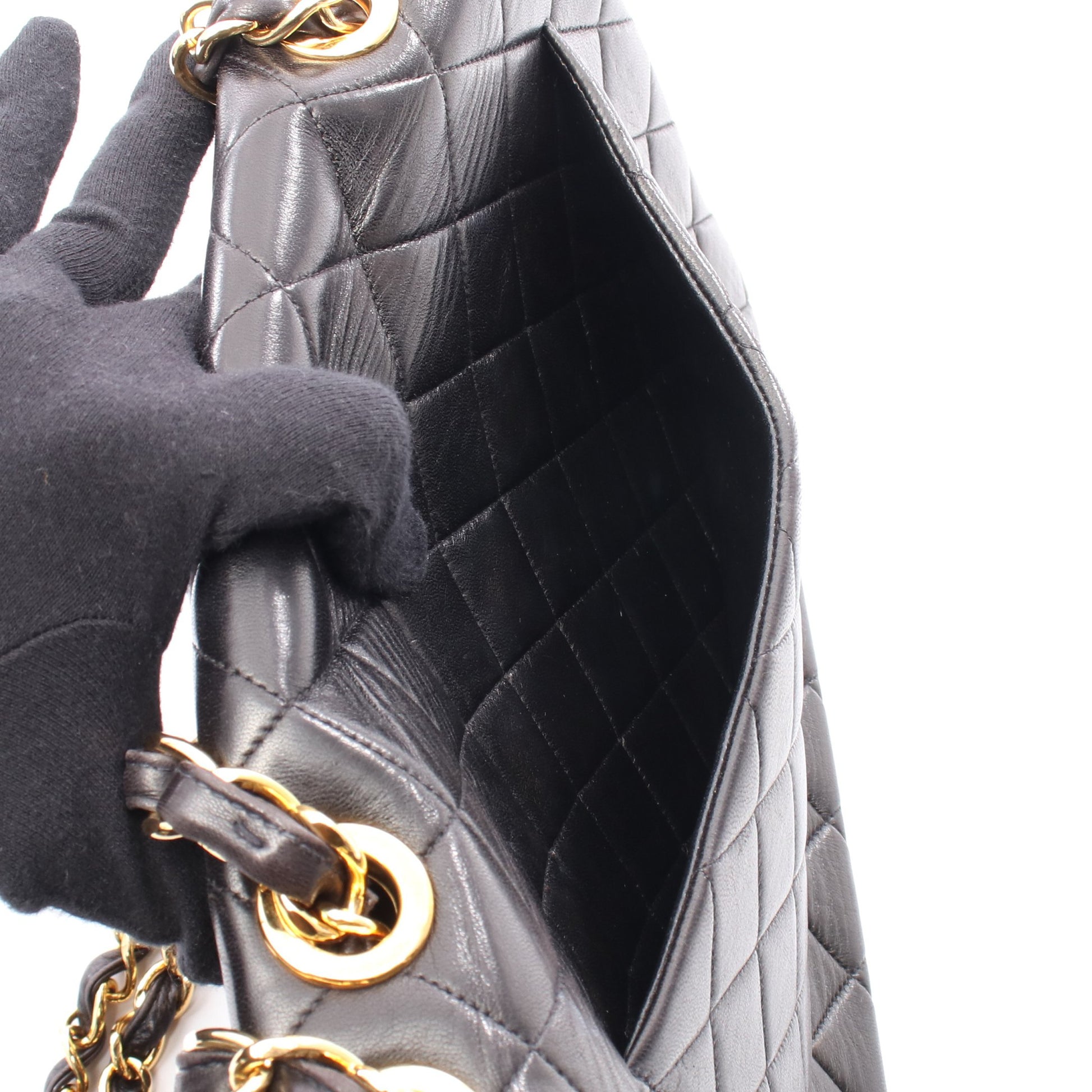 デカマトラッセ 30 シングルフラップ Wチェーンショルダーバッグ ラムスキン ブラック ゴールド金具 シャネル バッグ CHANEL