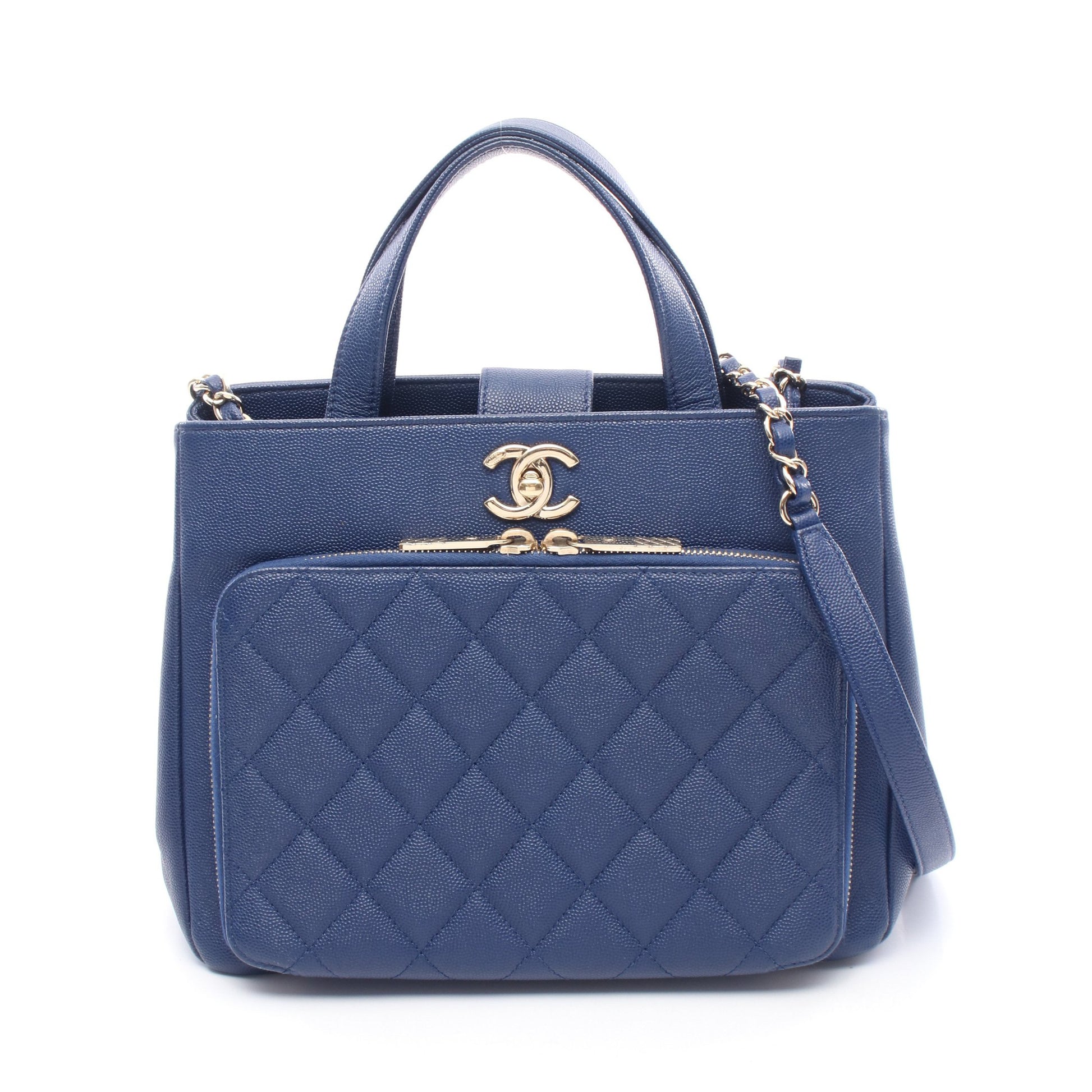 ビジネスアフィニティ マトラッセ チェーンショルダーバッグ キャビアスキン ブルー ゴールド金具 2WAY シャネル バッグ CHANEL