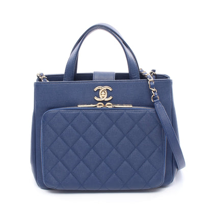 ビジネスアフィニティ マトラッセ チェーンショルダーバッグ キャビアスキン ブルー ゴールド金具 2WAY シャネル バッグ CHANEL