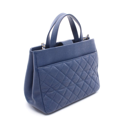 ビジネスアフィニティ マトラッセ チェーンショルダーバッグ キャビアスキン ブルー ゴールド金具 2WAY シャネル バッグ CHANEL
