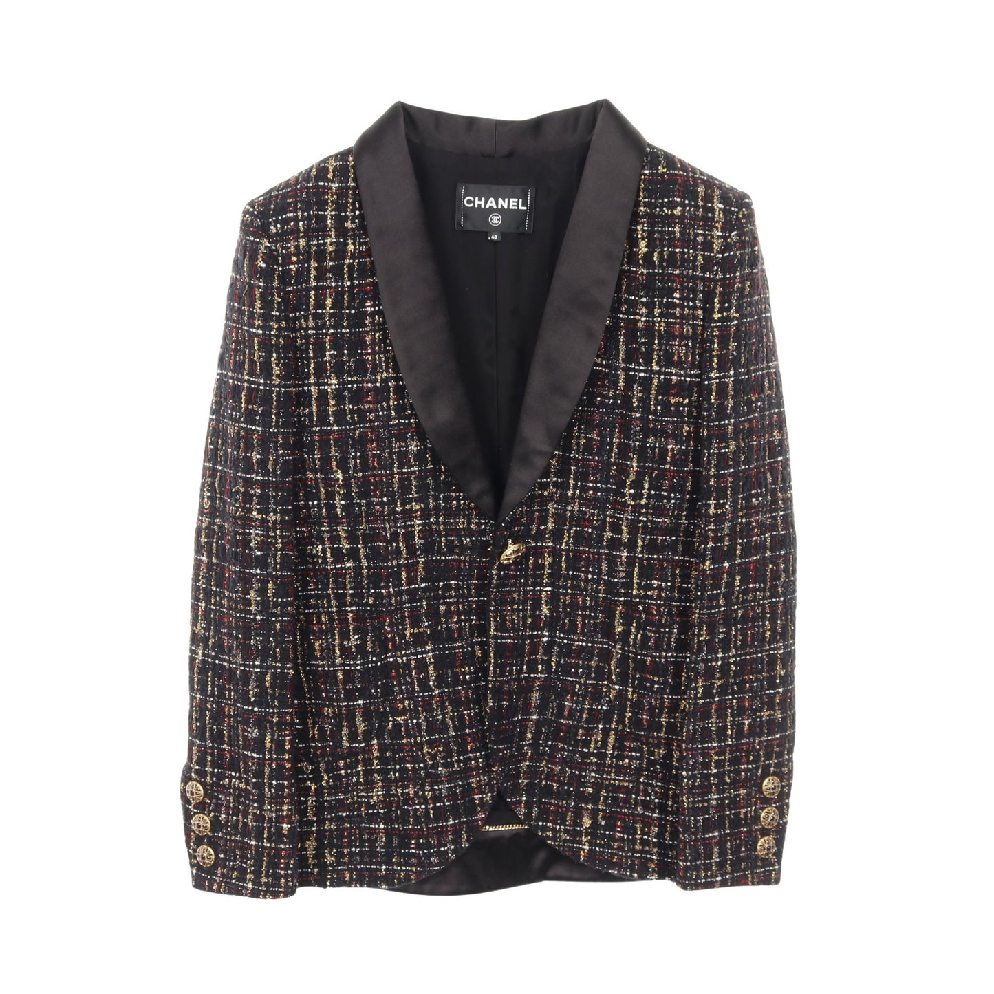 ココマーク グリポアボタン ツイード テーラードジャケット ウール モヘヤ ブラック マルチカラー シャネル アウター CHANEL