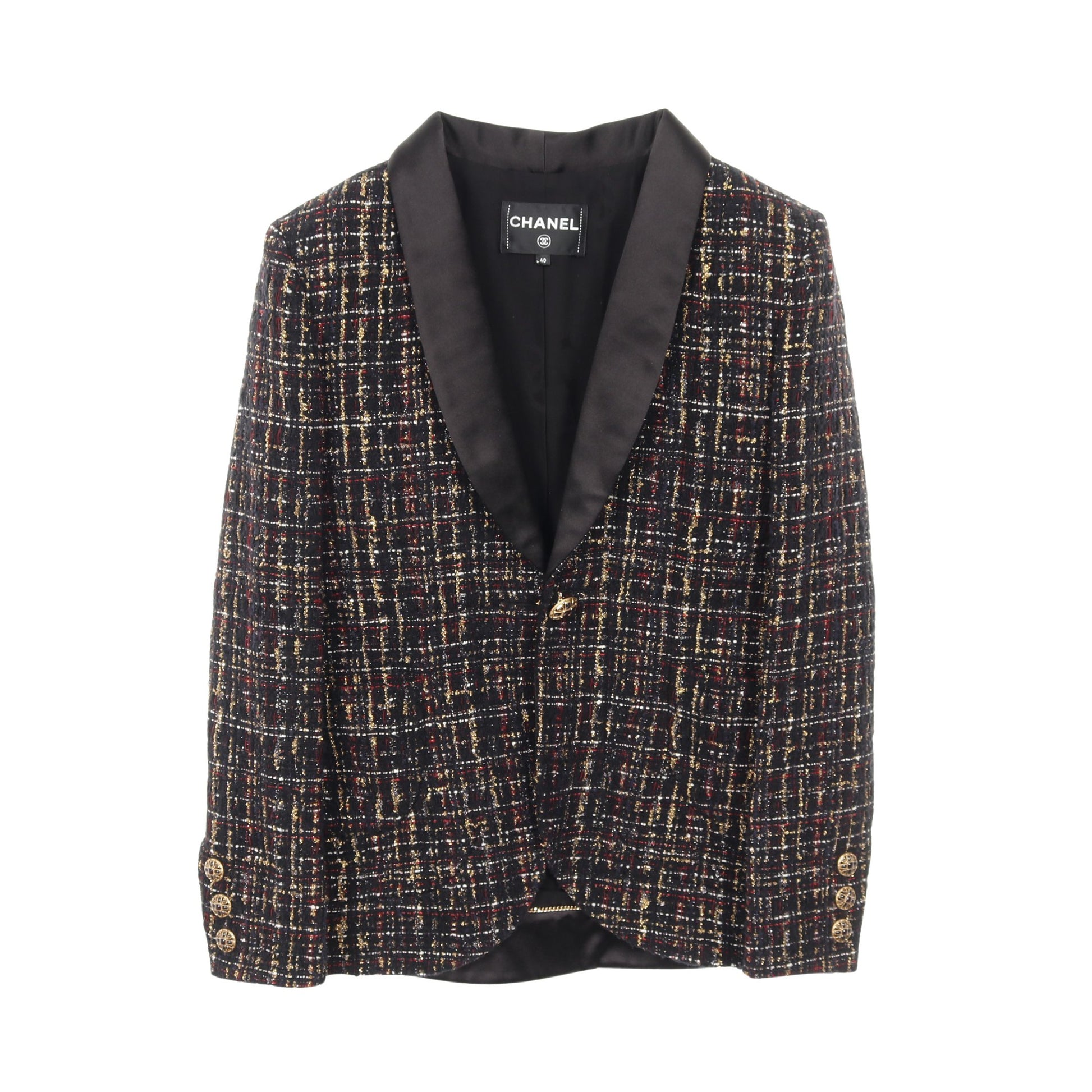 ココマーク グリポアボタン ツイード テーラードジャケット ウール モヘヤ ブラック マルチカラー シャネル アウター CHANEL