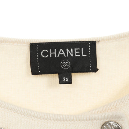 ココマーク ラインストーンボタン ニットジャケット ノーカラージャケット カシミヤ シルク アイボリー シャネル アウター CHANEL