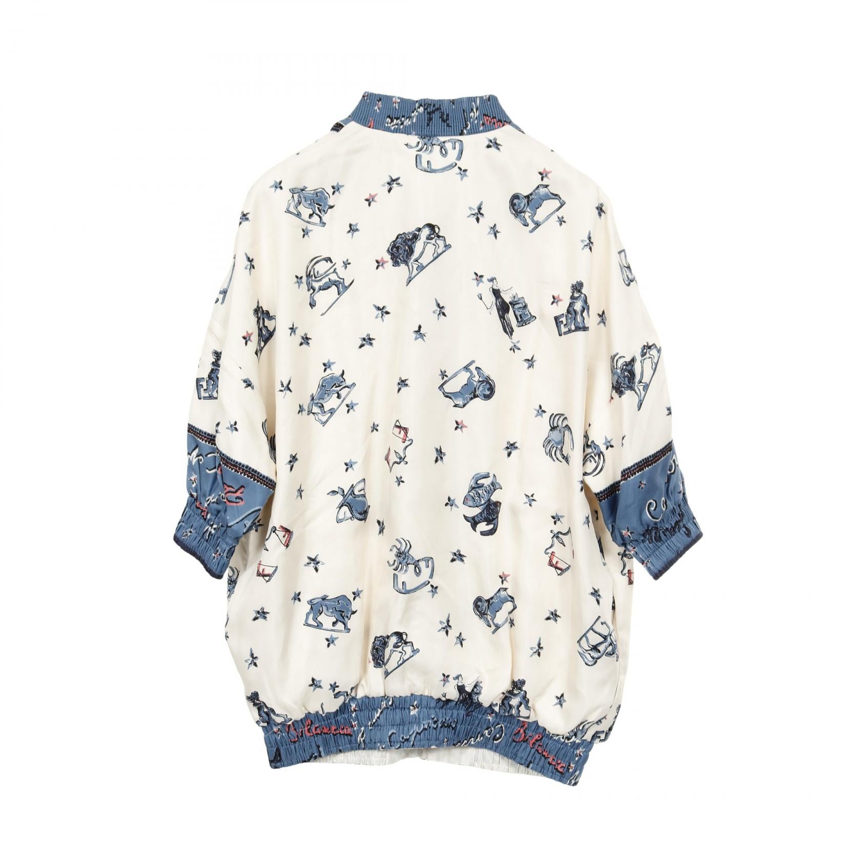 ASTROLOGY MOTIF リバーシブルブルゾン ボンバージャケット シルク オフホワイト ブルー マルチカラー フェンディ アウター FENDI
