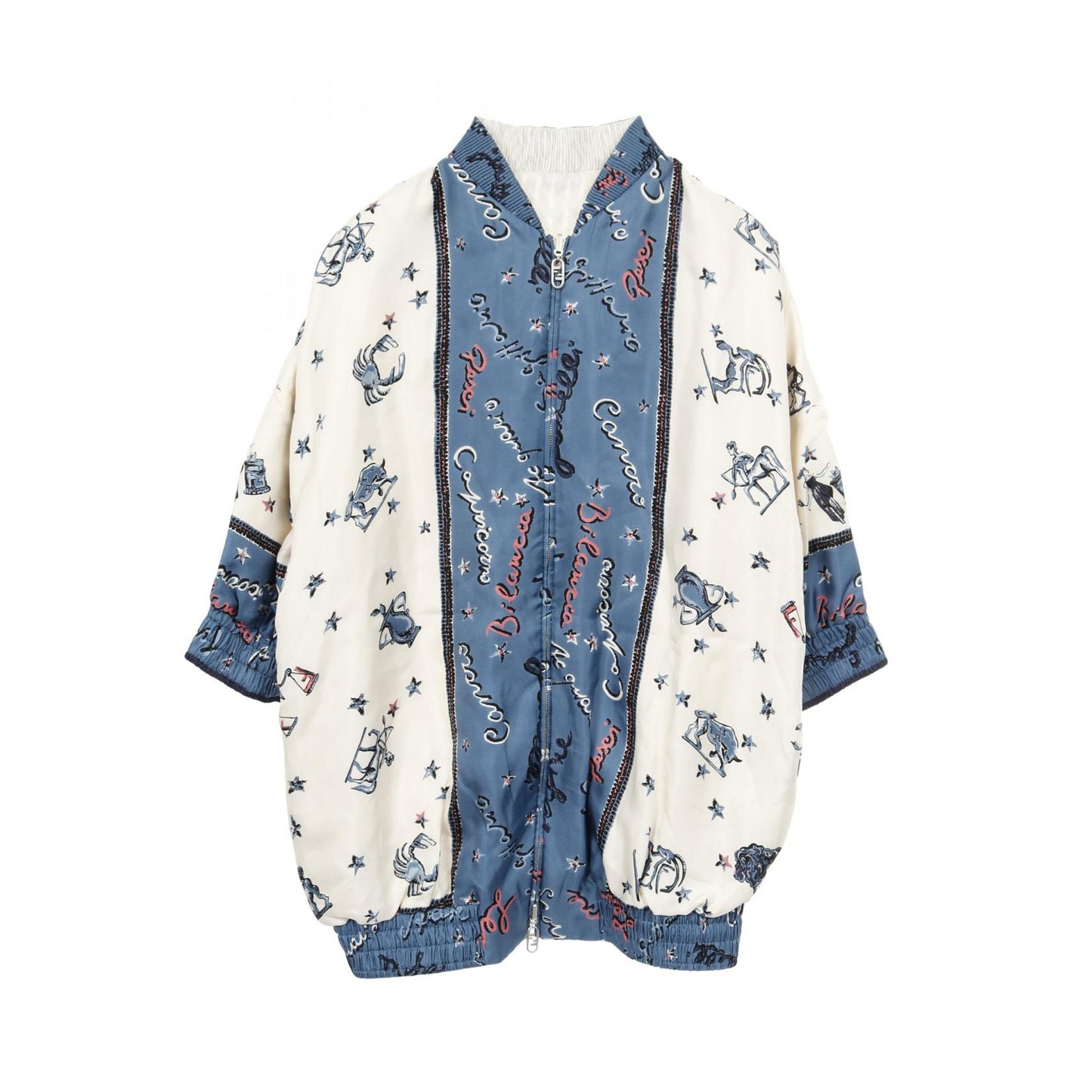 ASTROLOGY MOTIF リバーシブルブルゾン ボンバージャケット シルク オフホワイト ブルー マルチカラー フェンディ アウター FENDI