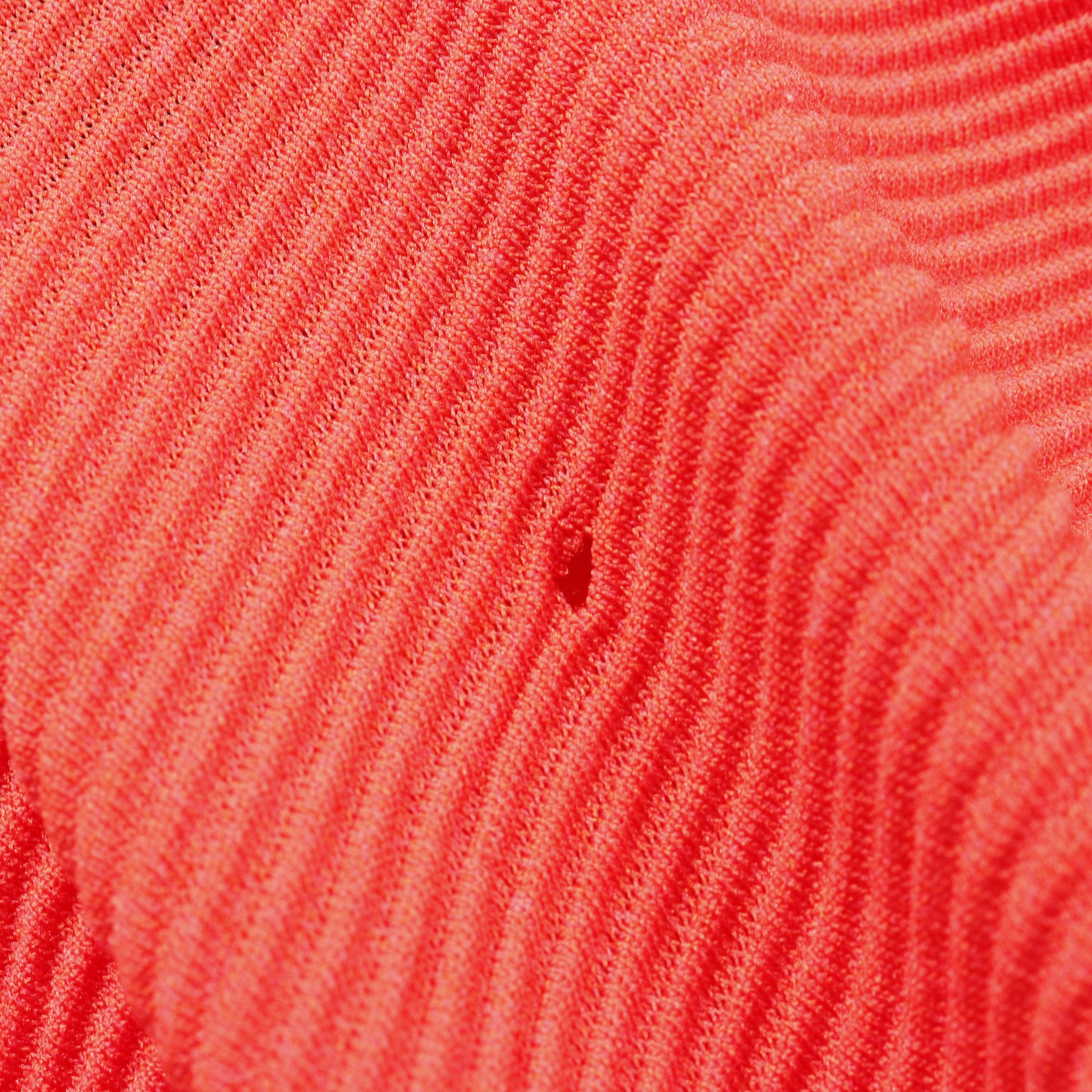 ドレープ 変形 カットソー Vネック 七分袖 ナイロン オレンジレッド