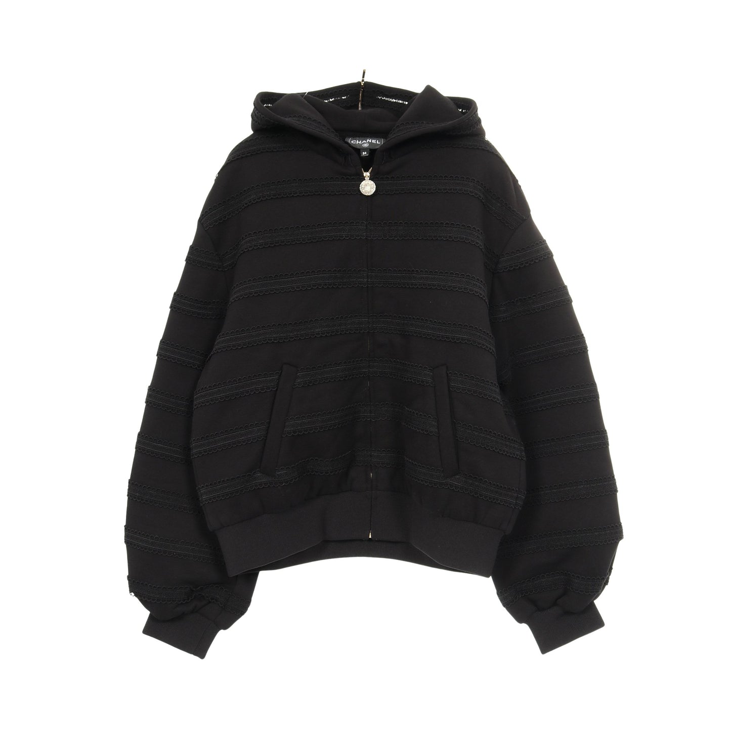 ココマークレース ジップアップパーカー コットン ブラック シャネル トップス CHANEL