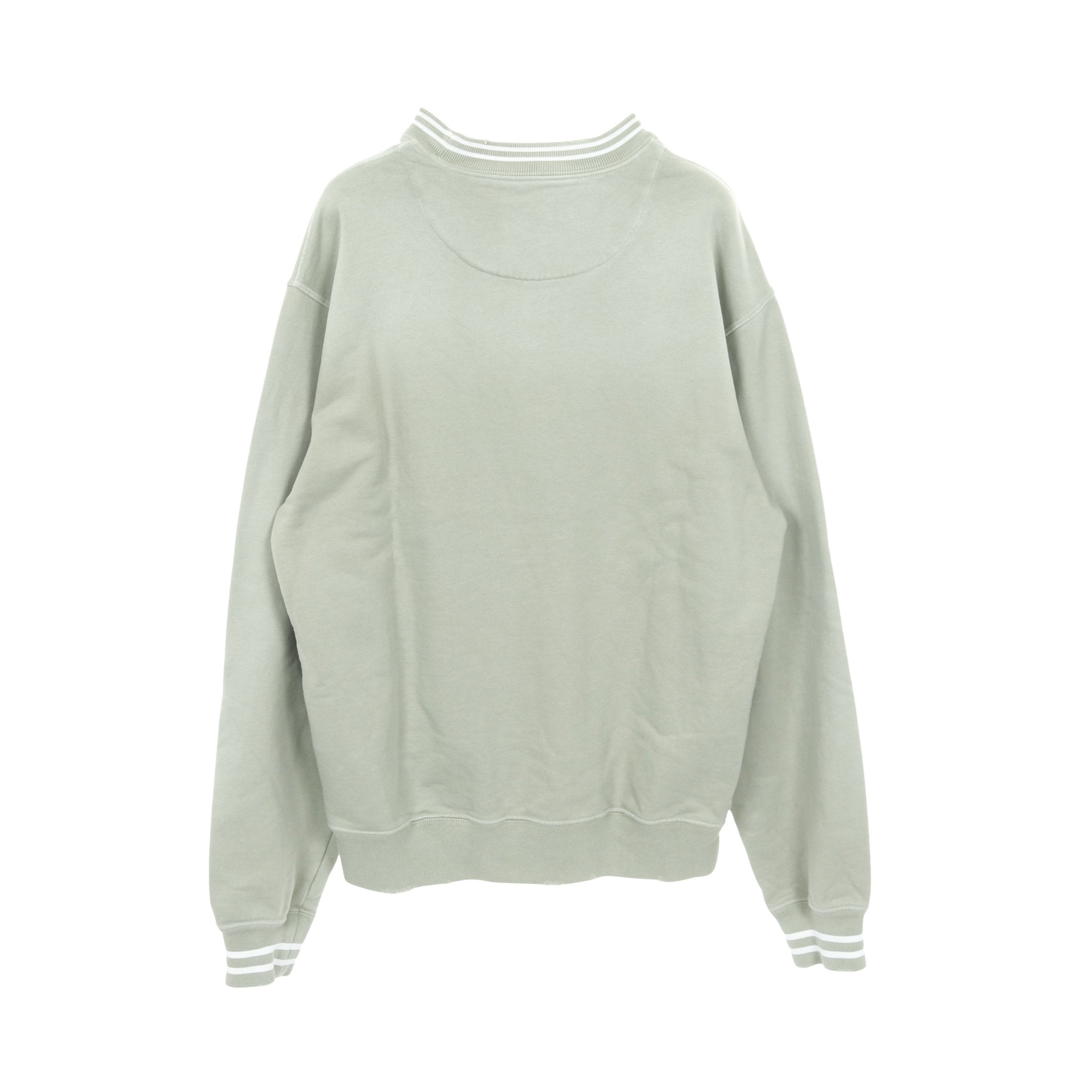 スウェットシャツ クルーネック コットン グレーグリーン ダメージ加工