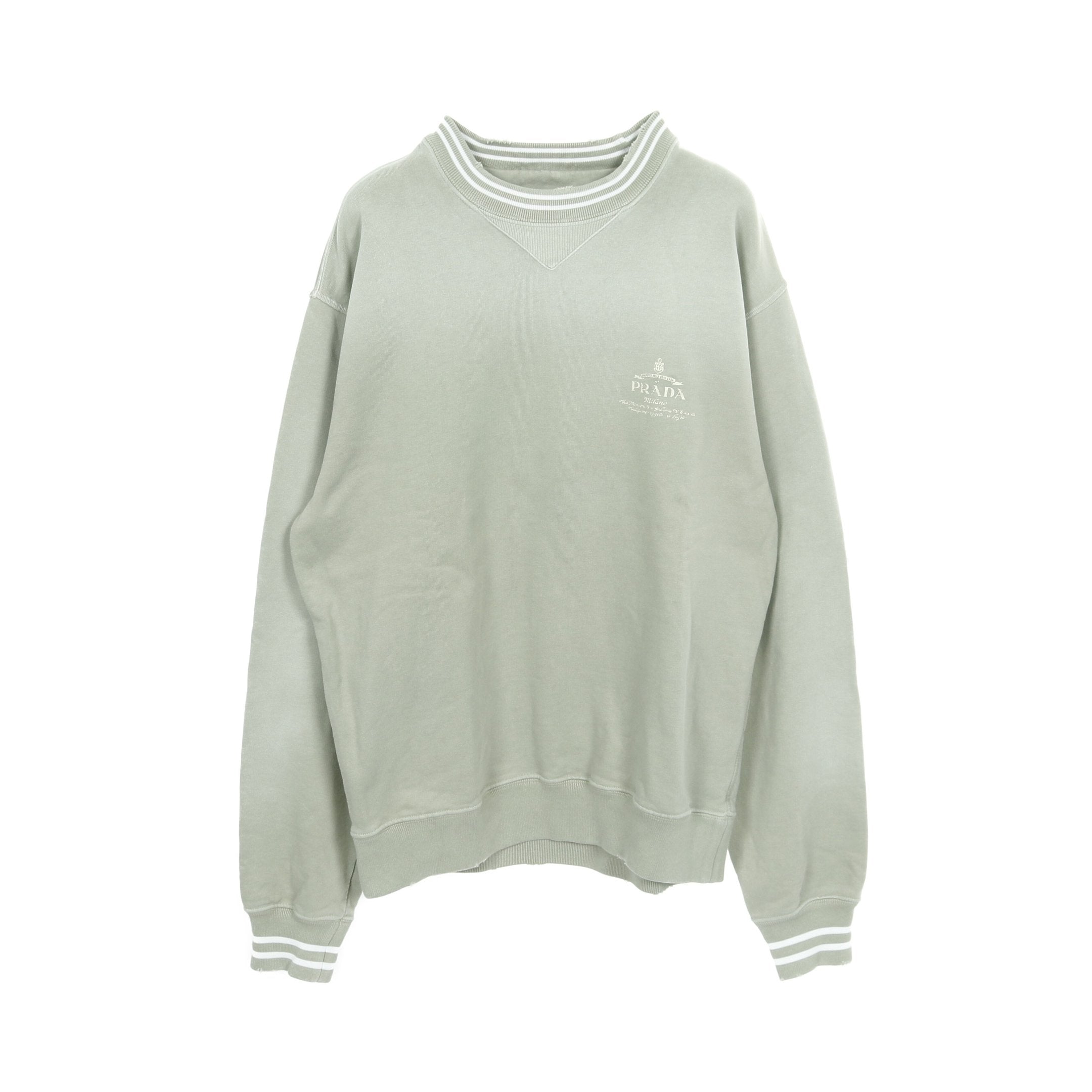 スウェットシャツ クルーネック コットン グレーグリーン ダメージ加工