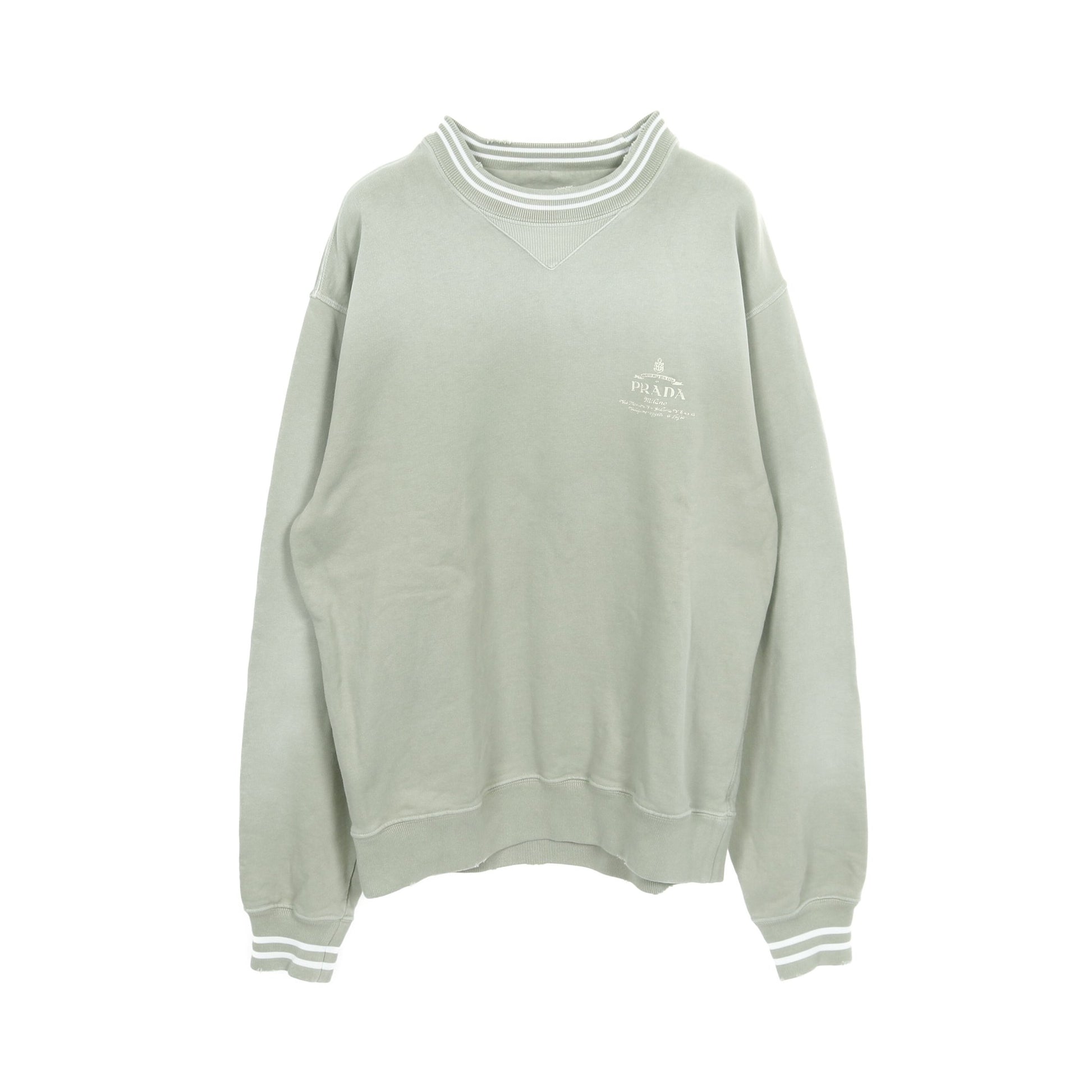 スウェットシャツ クルーネック コットン グレーグリーン ダメージ加工 フェード加工 プラダ トップス PRADA