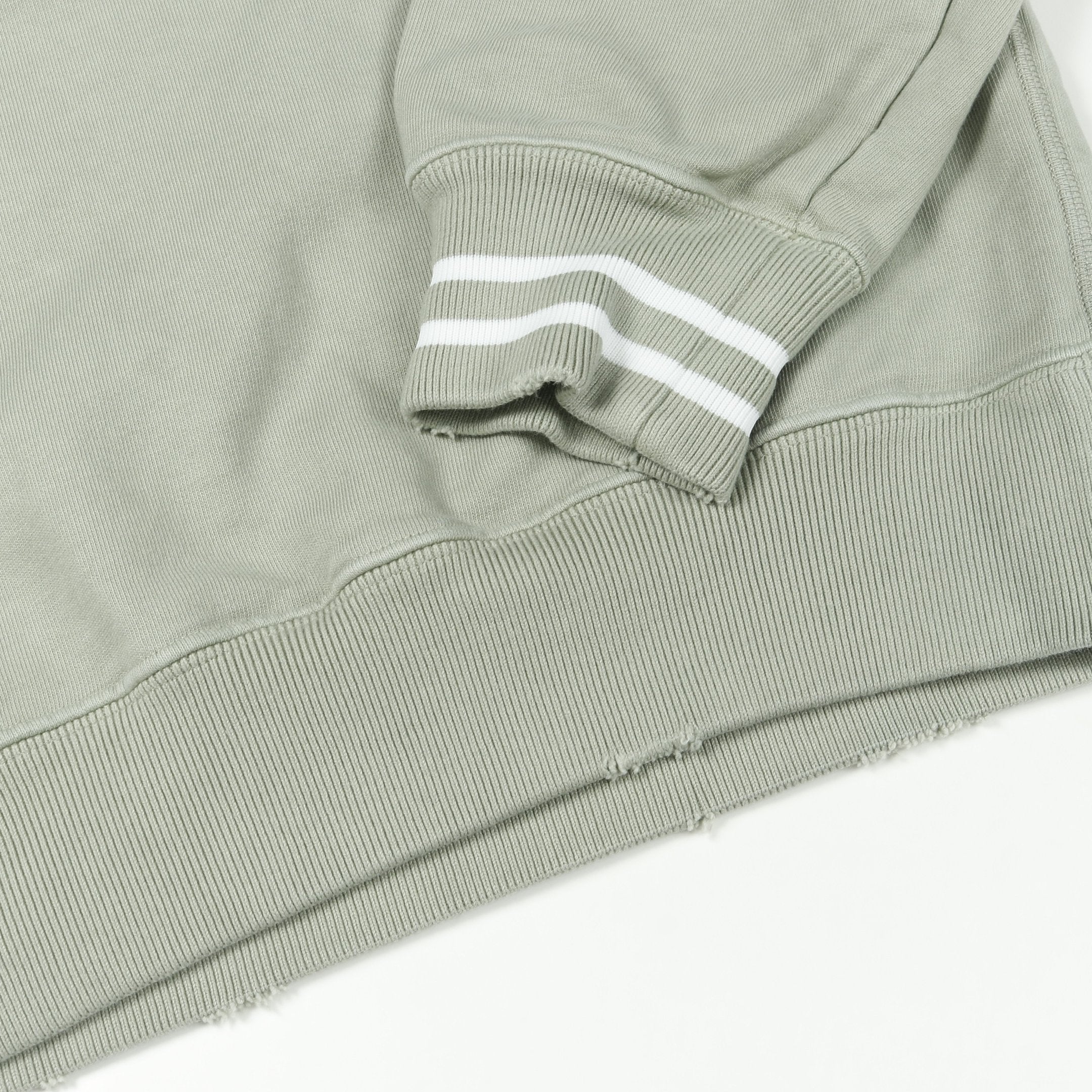 スウェットシャツ クルーネック コットン グレーグリーン ダメージ加工