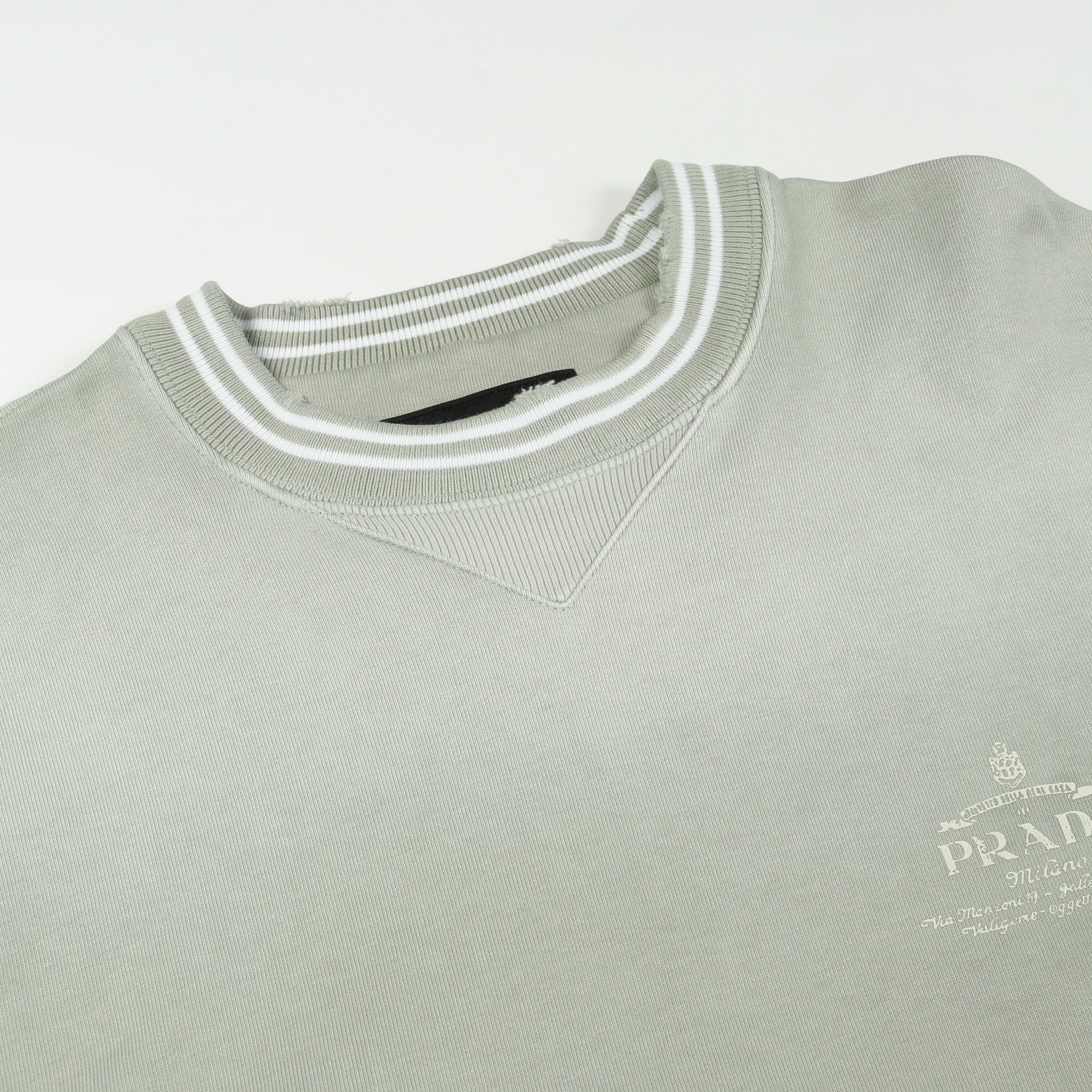 スウェットシャツ クルーネック コットン グレーグリーン ダメージ加工